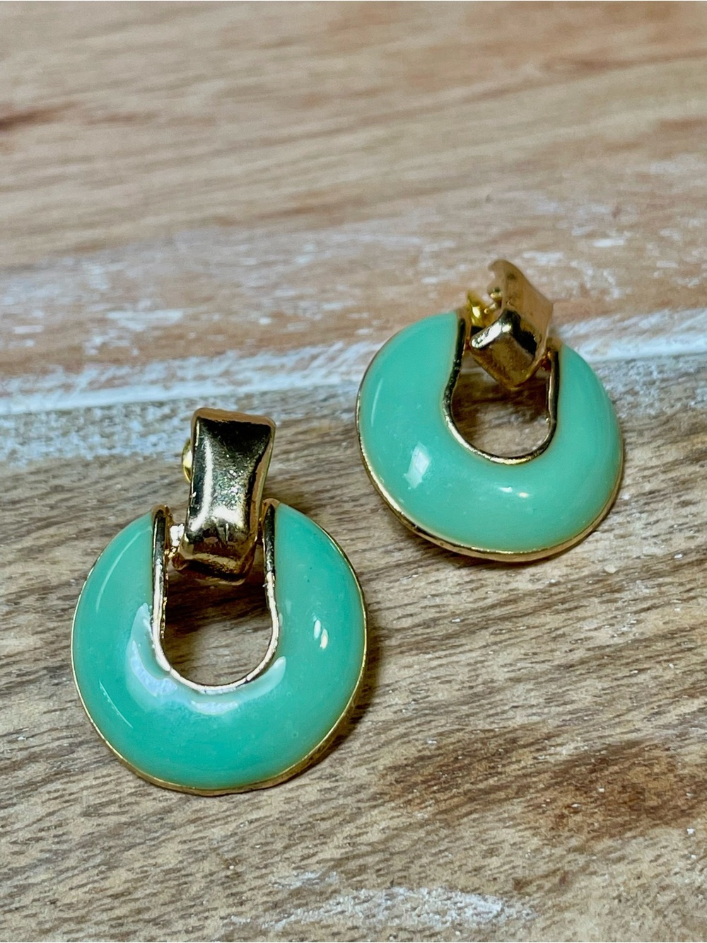 Gold-Tone Mint Green Hoop Drop Earrings - Women Jewelry